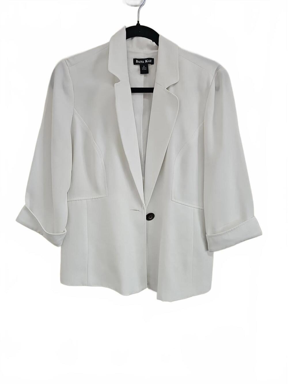 Dana Kay Size 8 White Lined Single Button Suit Jacket Blazer Women